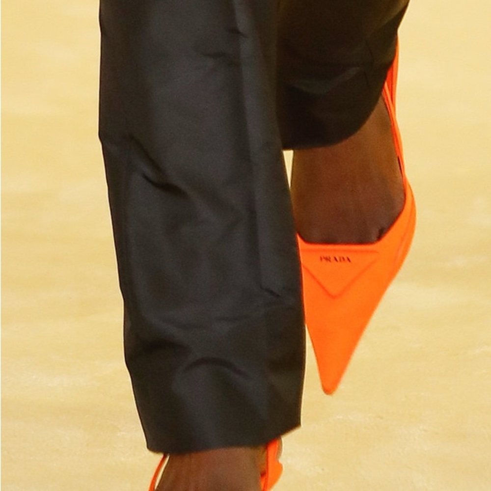Prada Orange Pointed Nylon Slingback Heels - Picture 7 of 7